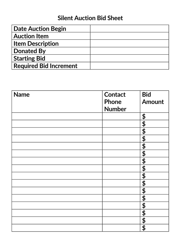 how to make silent auction bid sheets 1