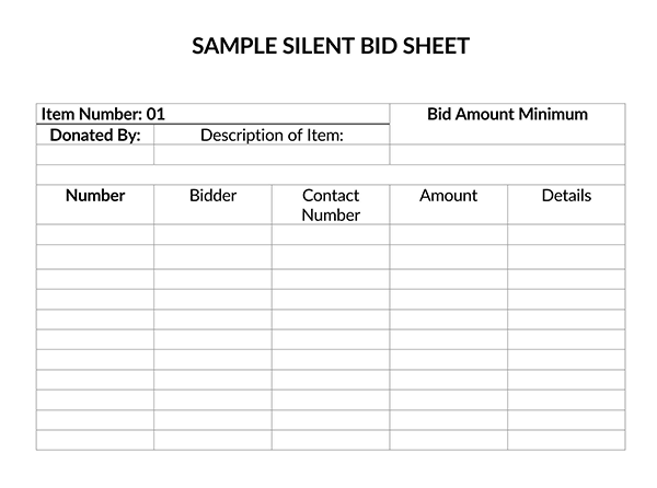 silent auction bid sheet template word 2