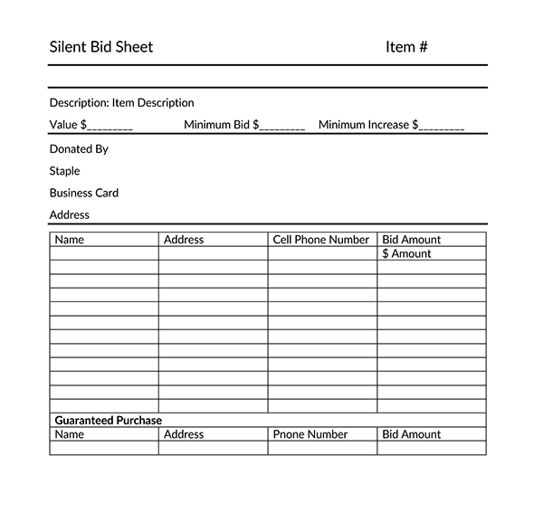 live auction bid sheet template free 2