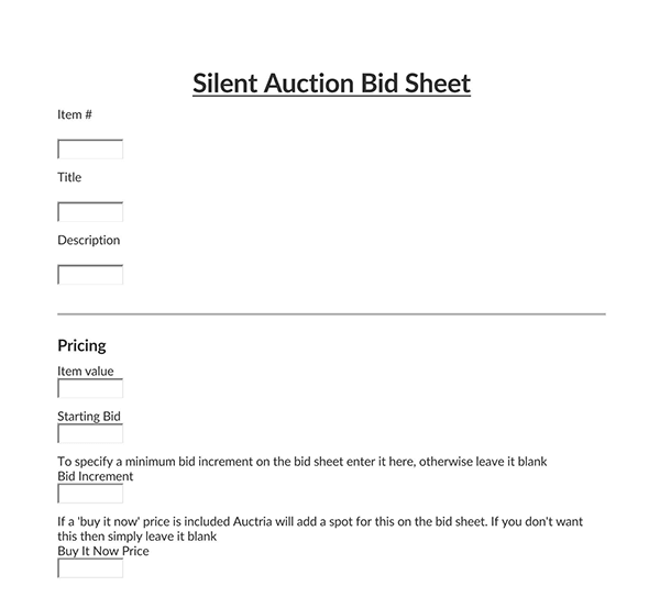  silent auction bid sheet template word 21