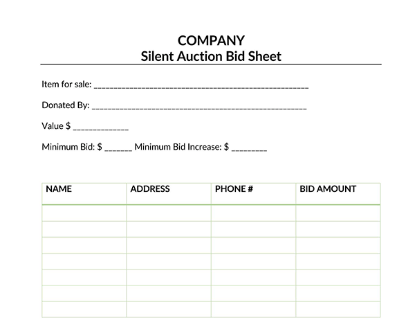 live auction bid sheet template free 22