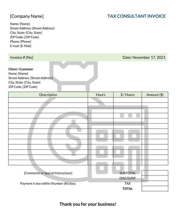 Tax Consultant Invoice Template- Free Download