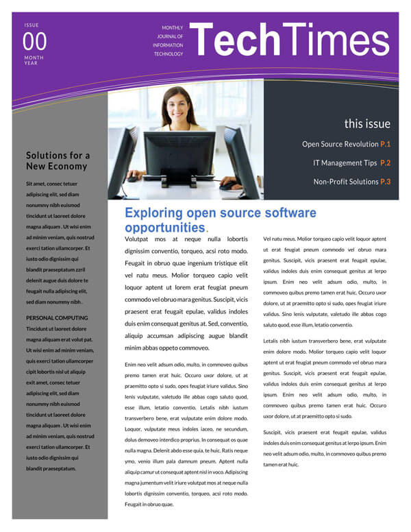 Professional Printable Technology Business Newsletter Template 04 as Word Document