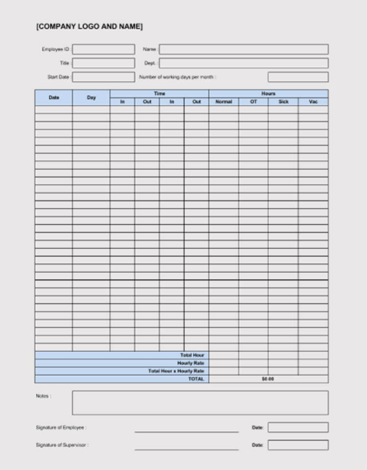 Free Time Log Template for Word