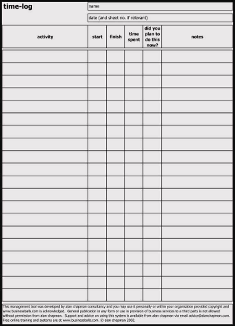 Blank Time Log Sheet Template