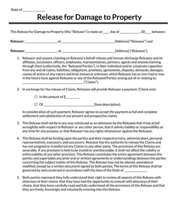 Waiver for Damage to Property
