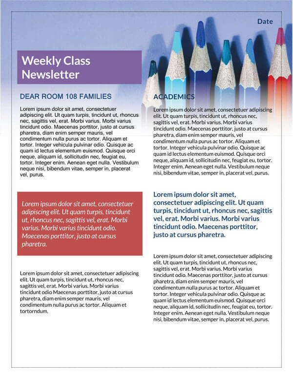 Great Printable Weekly Class Newsletter Template 01 as Word Document