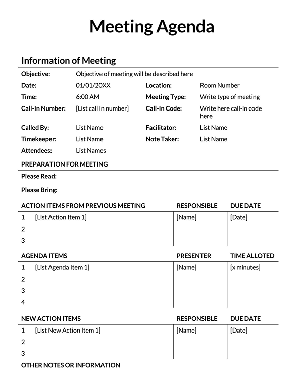 Free Editable Meeting Agenda Template 17 for Word