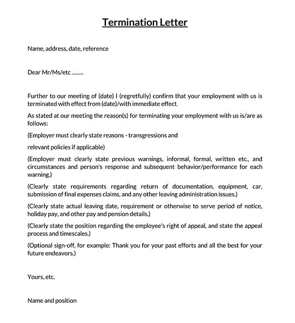 business contract termination letter sample