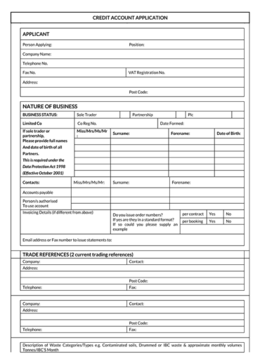 40 Free Credit Application Forms and Samples