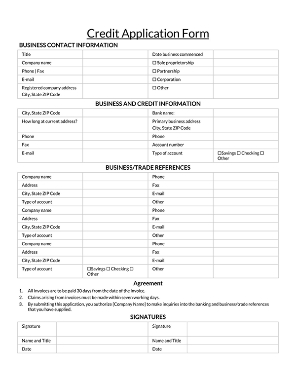 credit application template free