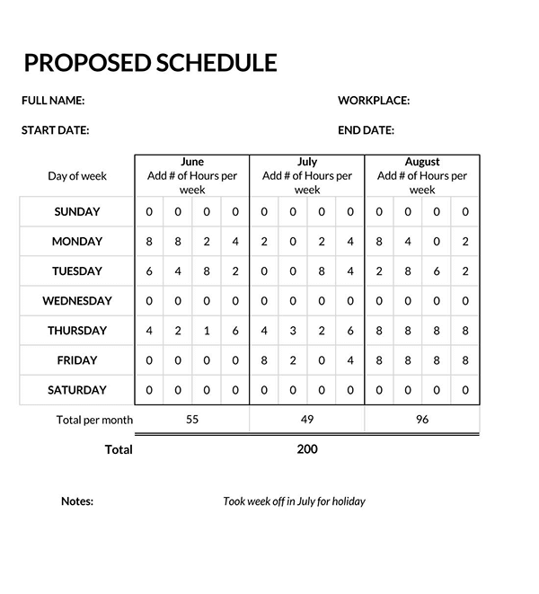 Free Excel Employee Schedule Example - Printable