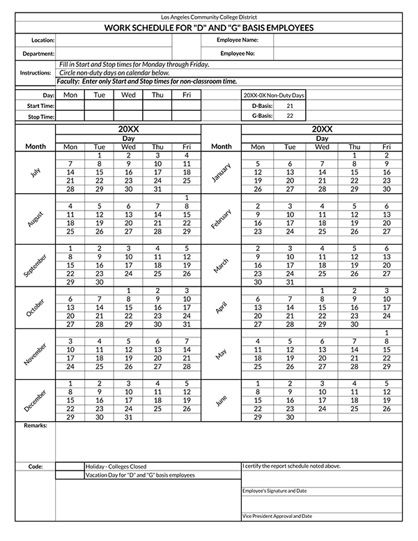 employee schedule template pdf 01