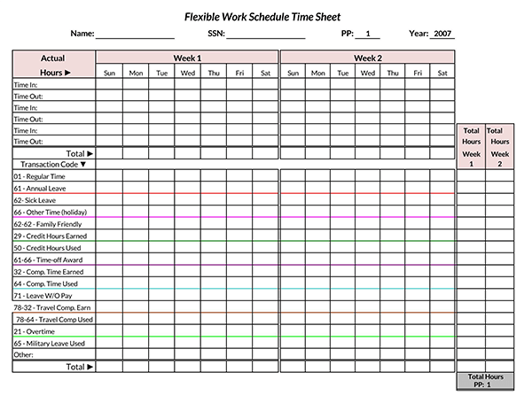 Example of Employee Schedule - Editable Format