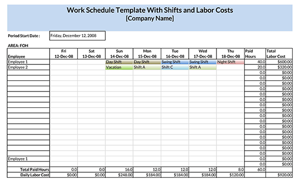 Sample Employee Schedule - Editable Form
