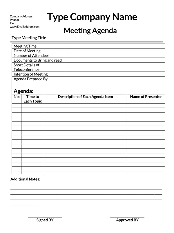 Free Printable Meeting Agenda Template 16 as Word Document
