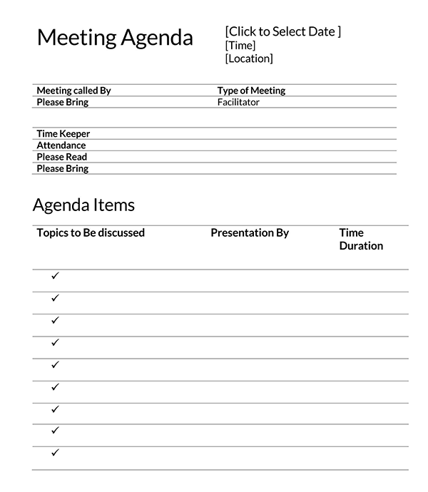 Great Printable Meeting Agenda Template 21 for Word Document