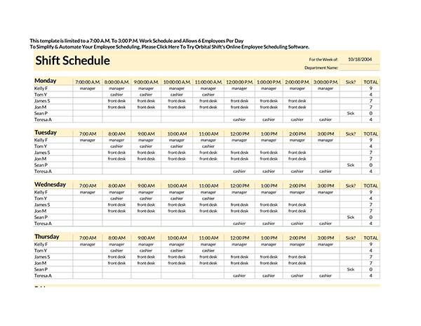 Free employee schedule template with customizable features