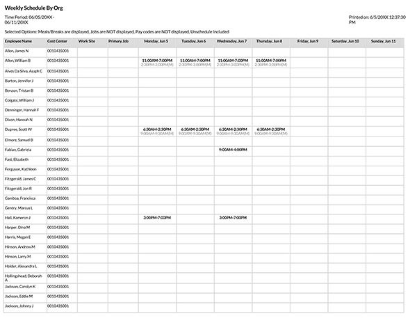 Excel Employee Schedule Form - Printable Example