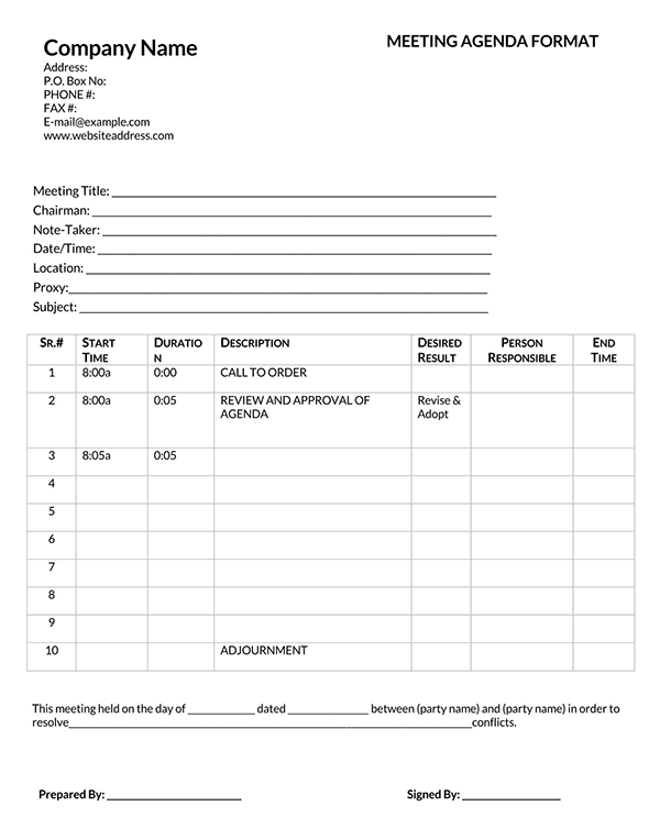 Free Printable Meeting Agenda Template 19 for Word