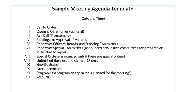 Free Downloadable Meeting Agenda Template 27 for Word Document