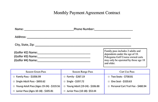 Monthly Payment Agreement Example - Free Editable Template
