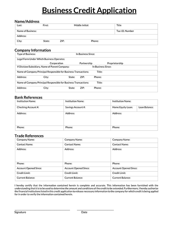 new customer credit application form