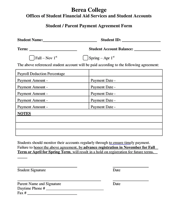Payment agreement template in PDF format
