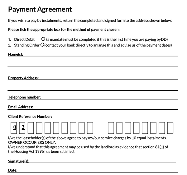 Sample payment agreement template- Fillable