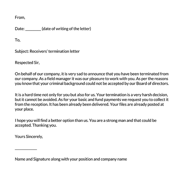 sample letter to end contract of service