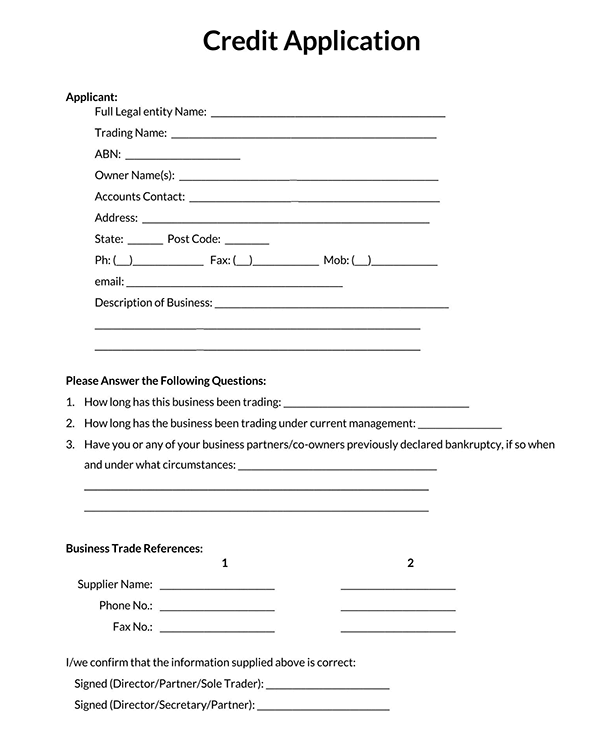 simple credit application form 07