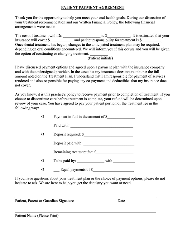 Patient Payment Agreement Form - Free Sample Template