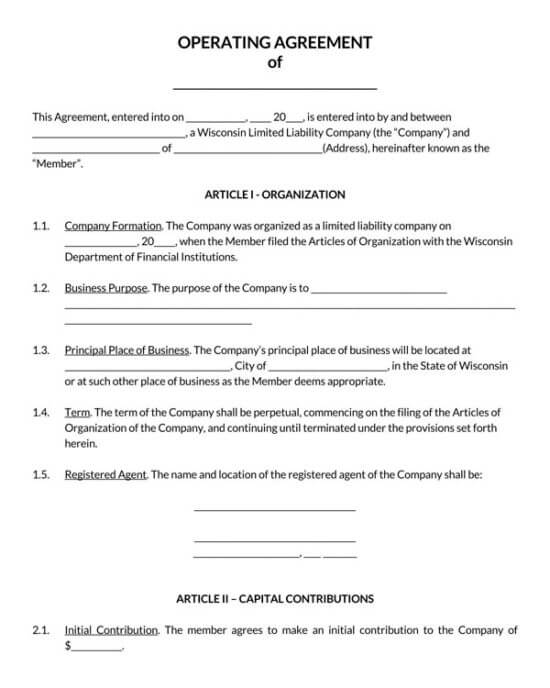 Free Wisconsin LLC Operating Agreement | Registration Guide