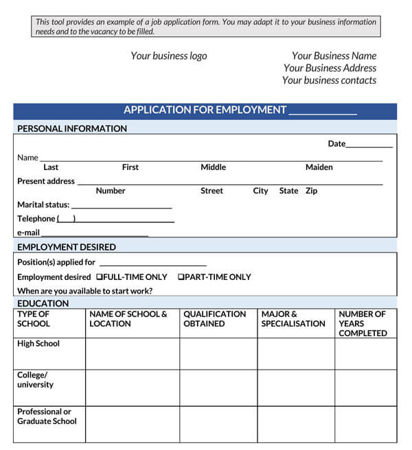 job application form online