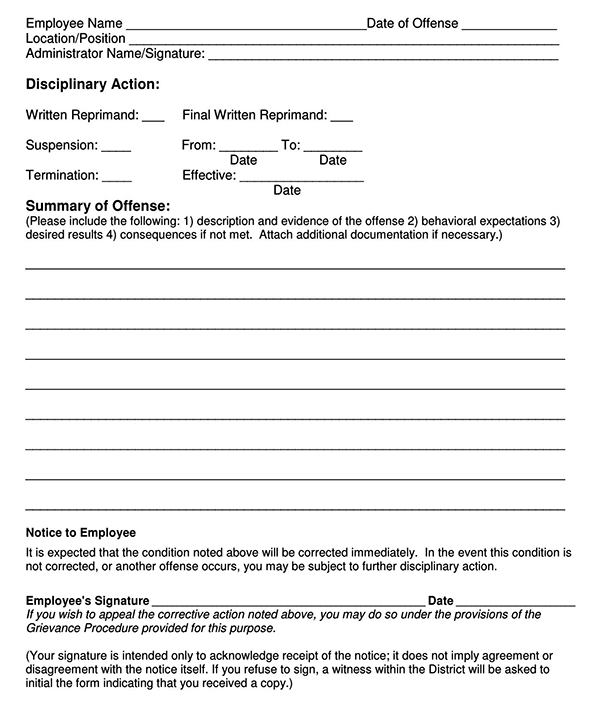 disciplinary write-up form 0134