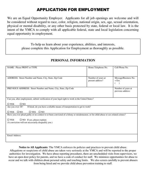 job application form word
