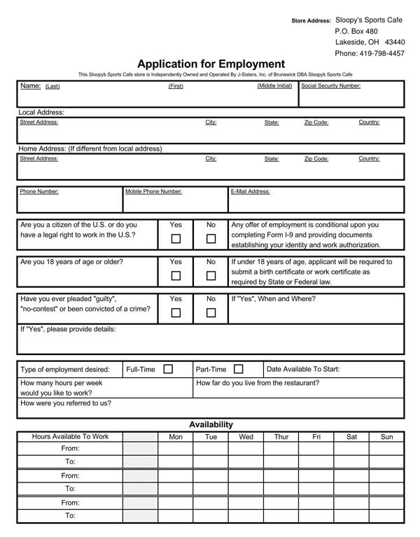 job application form 2021