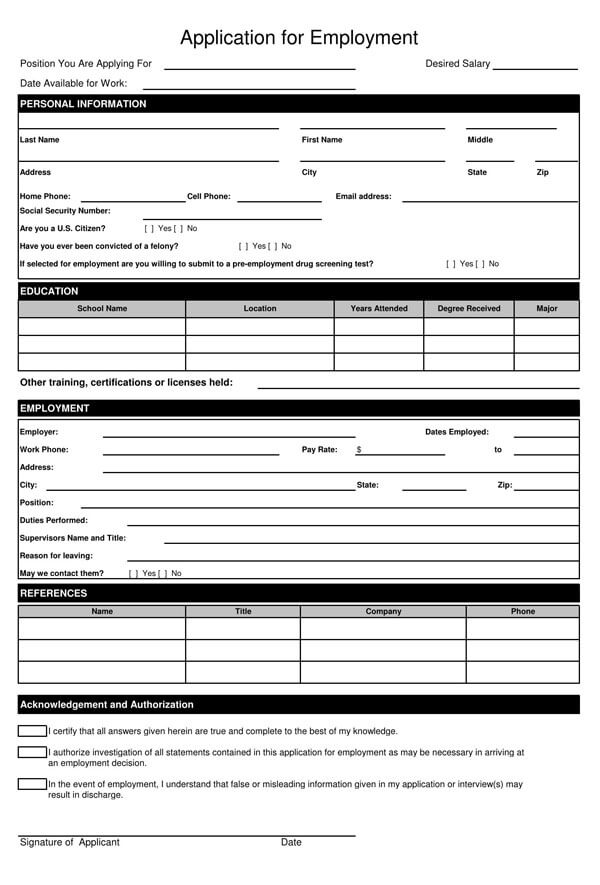 simple job application form online