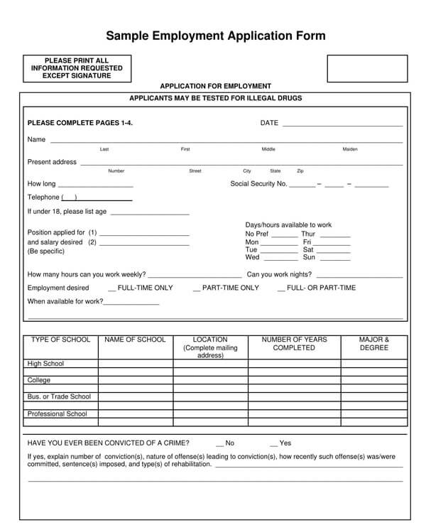 job application form 2021