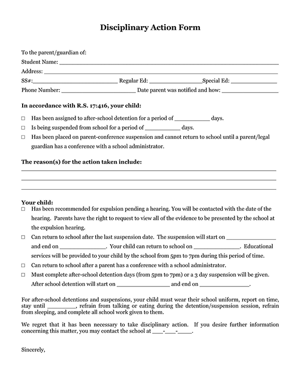 disciplinary write-up form 042