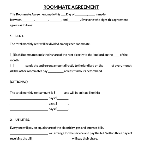 Professional Customizable Standard Roommate Agreement Template as Word Document