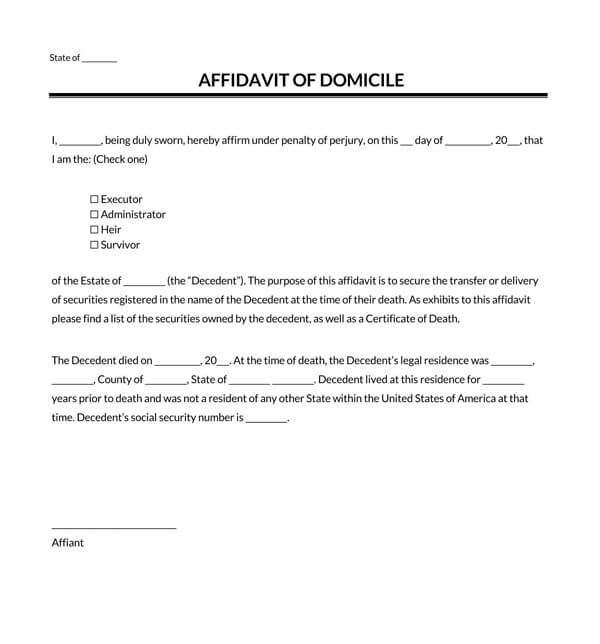 Printable Affidavit of Domicile for Word
