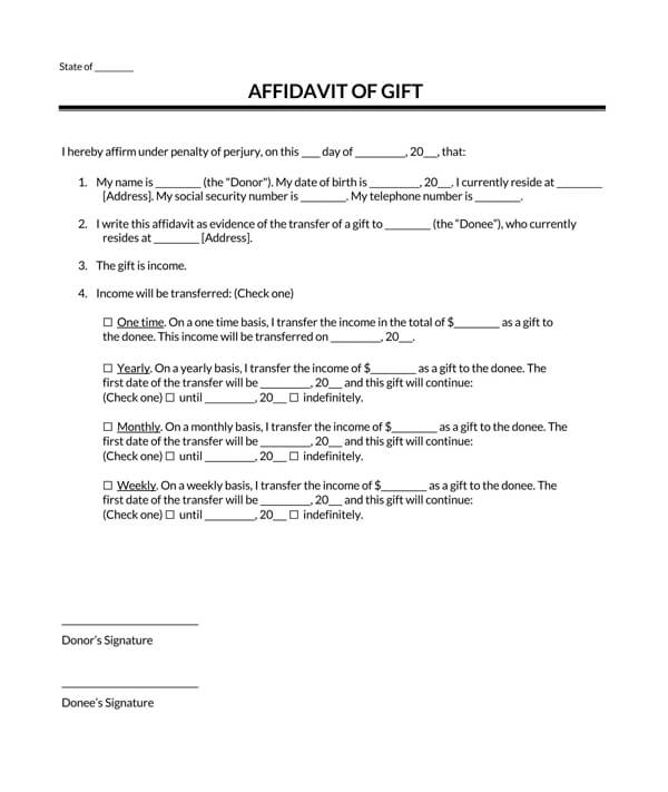 Sample Affidavit of Gift - Free Printable Template
