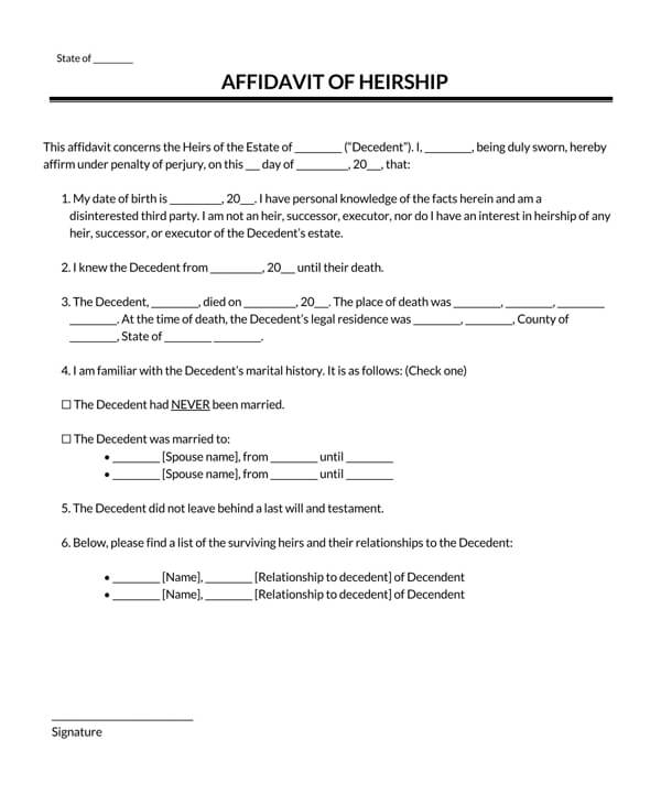 Affidavit of Heirship Form - Free Download