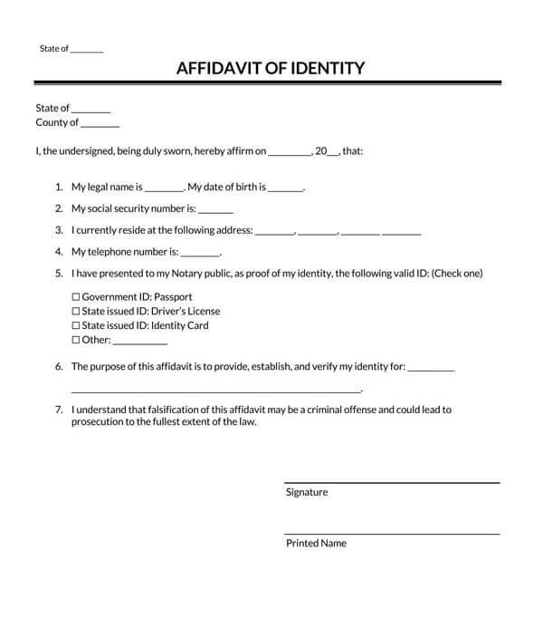 Free Downloadable Affidavit of Identity Template - Word Format
