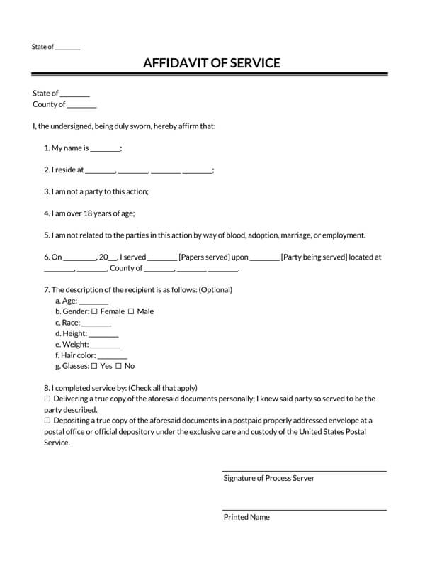 Free Affidavit of Service Form - Editable and Printable Sample