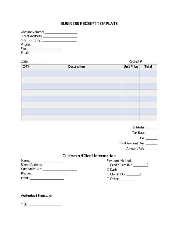 Customizable Receipt Book Template PDF