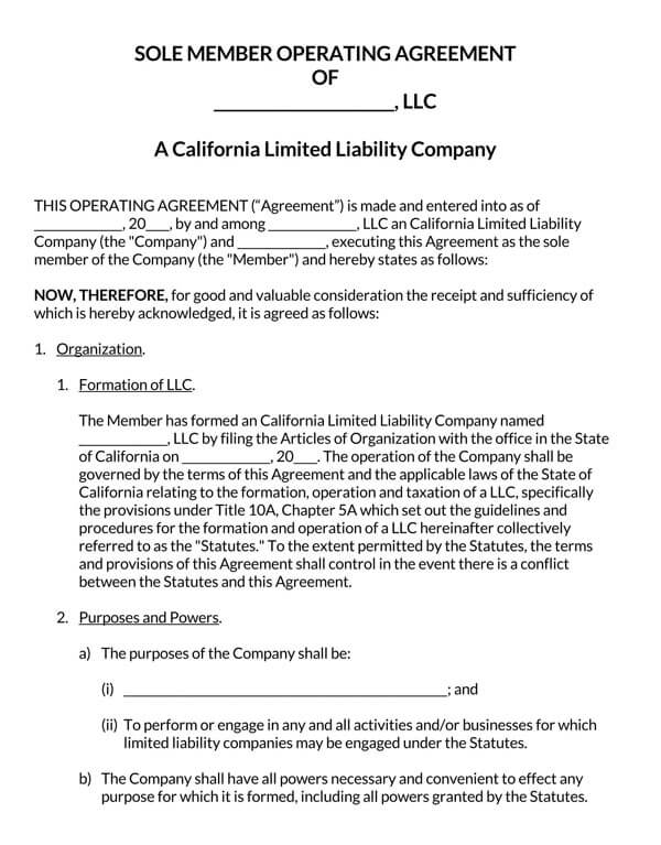 California-Single-Member-LLC-Operating-Agreement