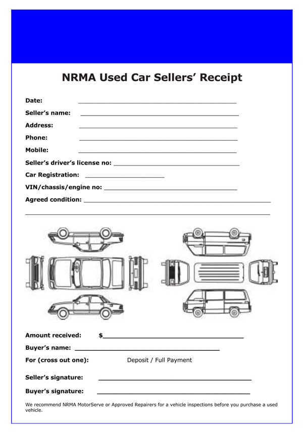 Printable Car Sale Receipt Template 02 in PDF