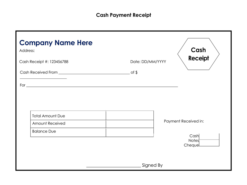 Free Editable Company Logo Cash Payment Receipt Template 01 as Word Format